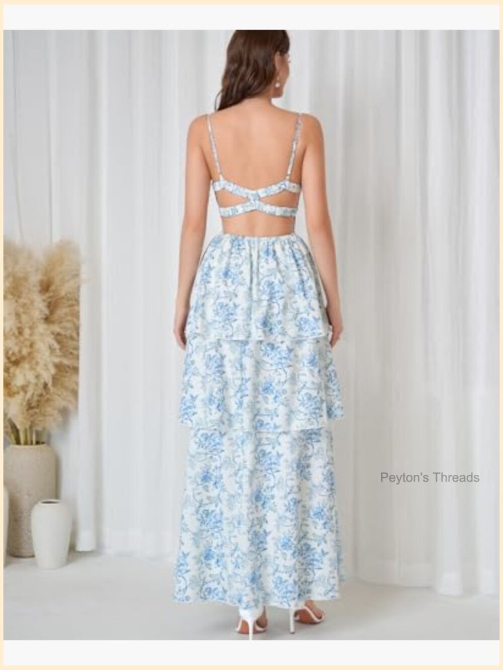 Spaghetti Strap Floral Flowy Maxi Dress for Women Wedding Guest Vacation Beach - Picture 3 of 6
